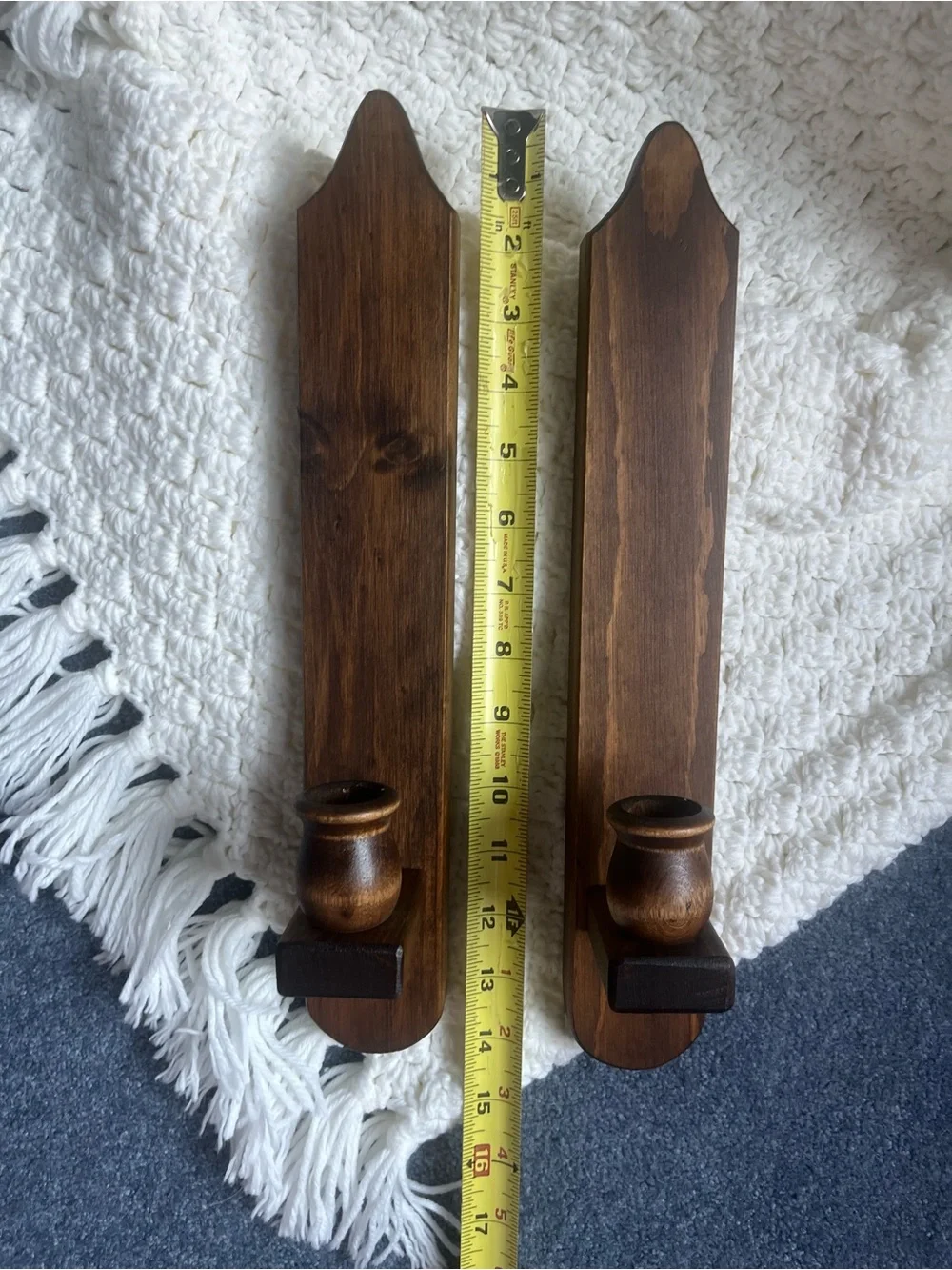 Vintage Handcrafted Brown Wooden Wall Candle Holders - Set of 2